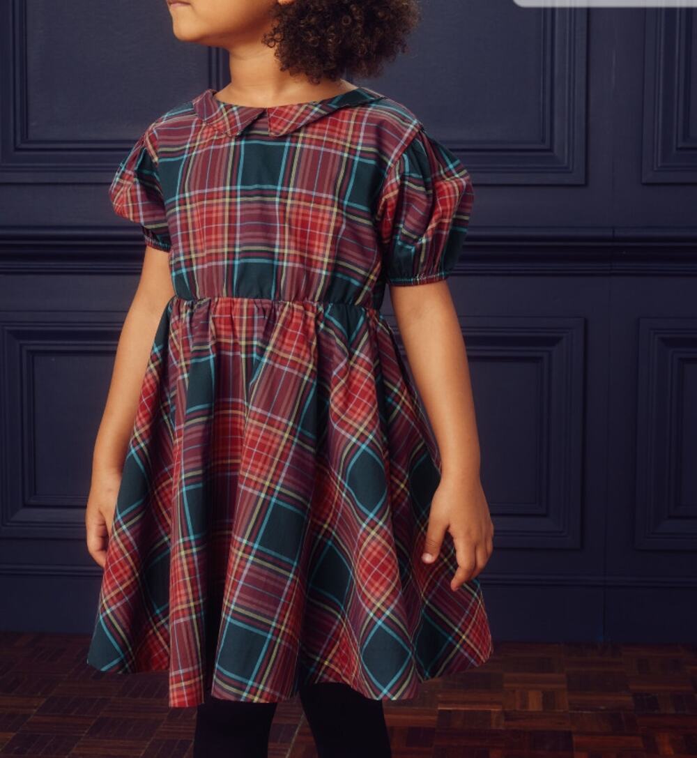 Tea Collection Dress Matsuri Plaid Red Puff Sleeve Girls Sz 7 A-Line Cottagecore